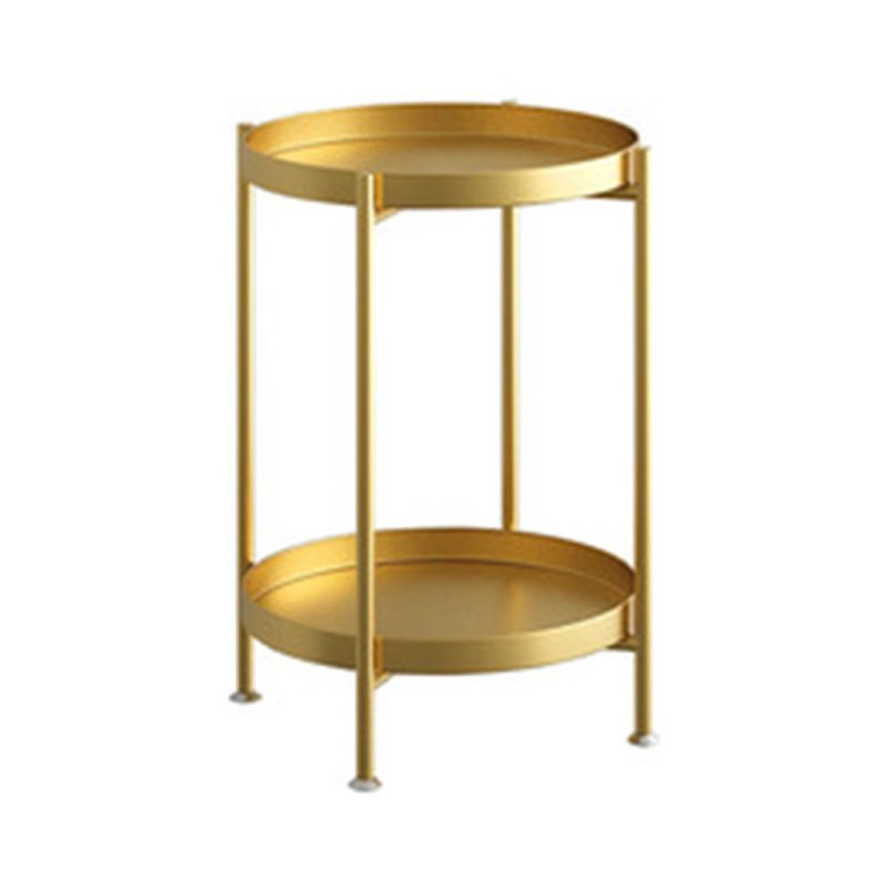 Mid-Century Metal Round Tray Top Side Table 4 Legs End Table with Shelf