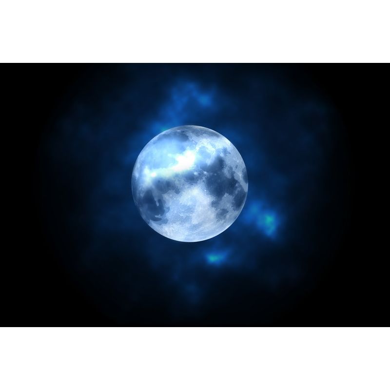 Contemporary Full Moon Mural Non-Wove Washable Black-Blue Wall Art for Living Room