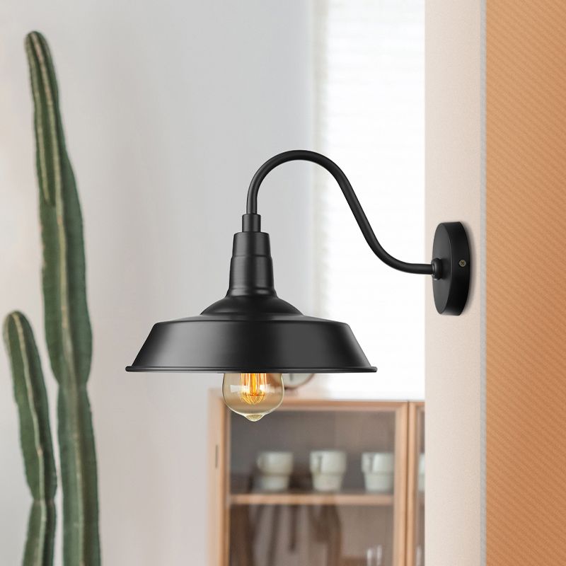 Black/White Barn Wall Sconce Lighting Industrial 1 Light Dining Room Wall Mount Light with Gooseneck Arm, 10"/14" Width