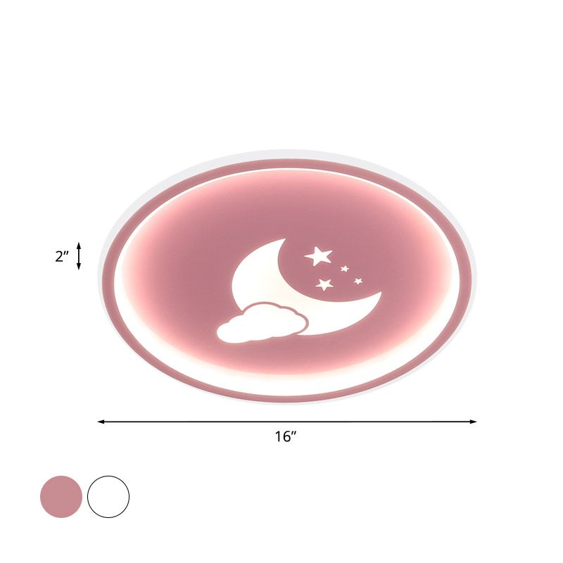 Zeitgenössische runde LED-Deckenleuchte aus Acryl mit Mond- und Sternmuster in Rosa/Weiß