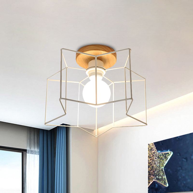 Vintage Stylish Wire Guard Semi-Flush Ceiling Licht mit Stern Geformte 4 Lichter Metall Deckenleuchte in Schwarz/Weiß