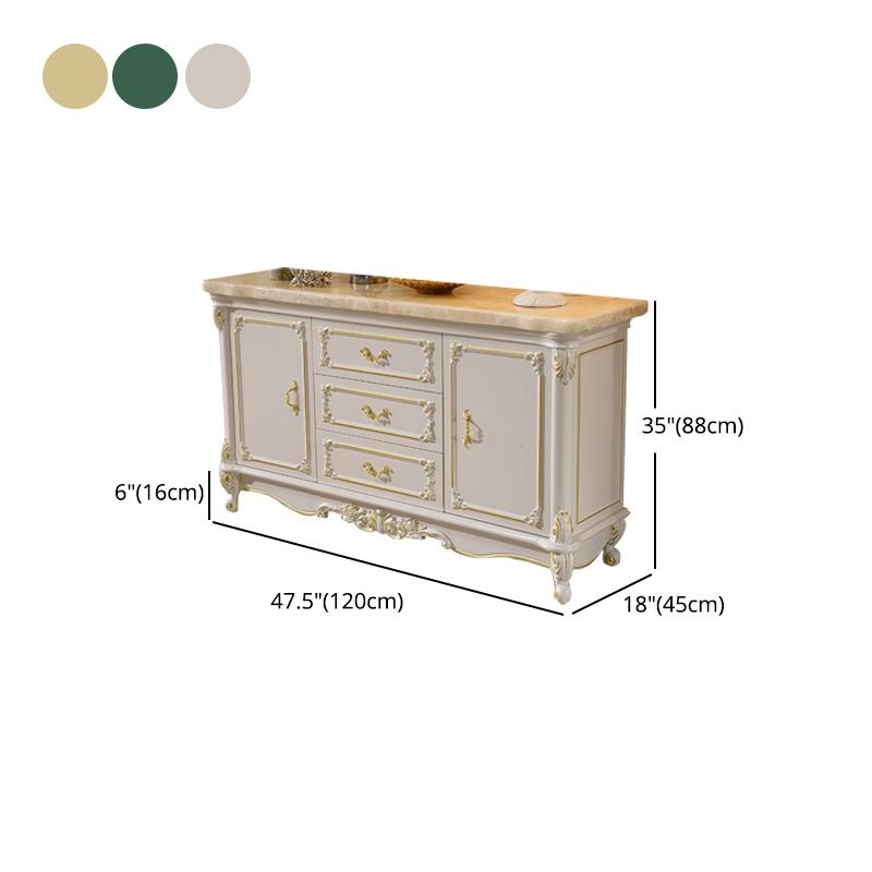 Glam 2-door Sideboard in White Solid Wood with Marble for Living Room