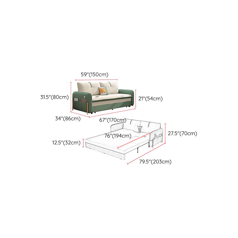33"H Glam Futon Sofa Bed Futon White Cushion Back Sleeper Sofa with Storage