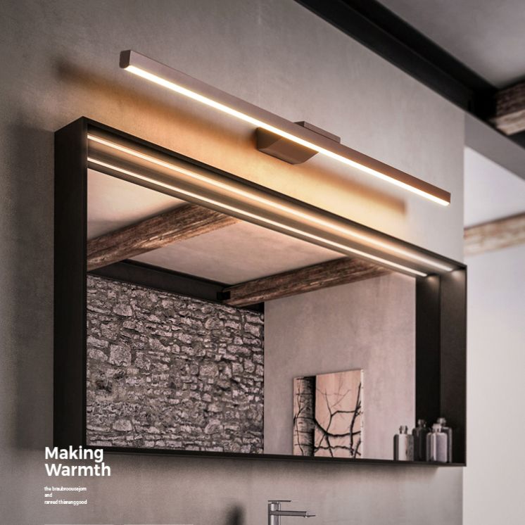 1-Light Linear Shade Wall Sconce Modern Simple Style Mirror Wall Lighting in Brown