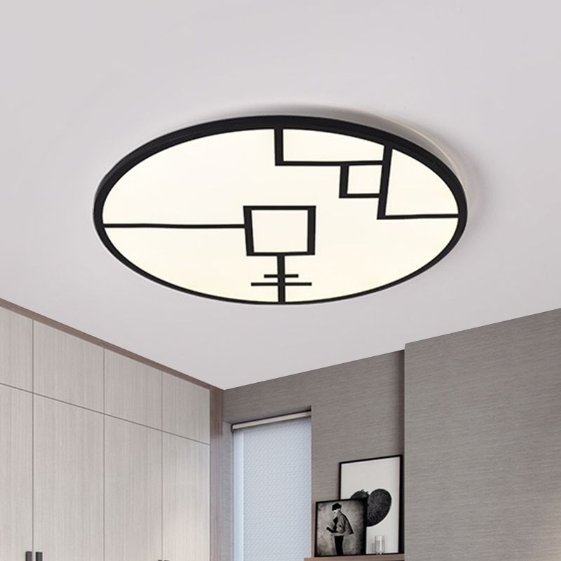 Modernist Round Ceiling Mounted Light Metal Living Room LED Flush Mount Fixture in Black/White with Geometric Pattern