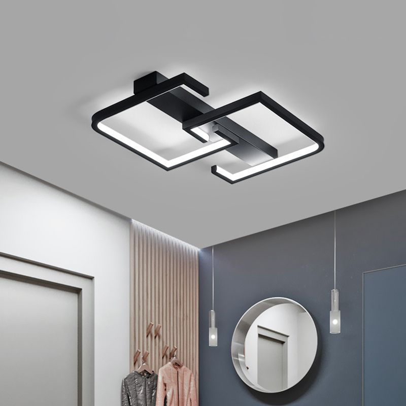 Metal Letter C Ceiling Light Fixture Modern Black LED Semi Flush Mount Light in Warm/White Light