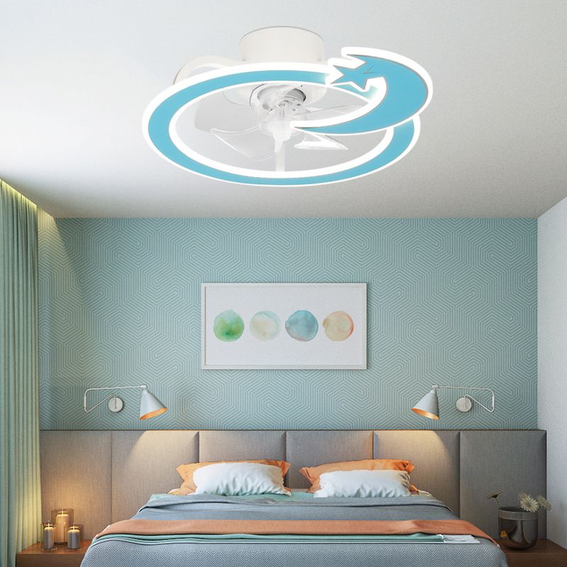 Kids Lovely LED Ceiling Fans Wrought Iron Circular Ceiling Fan Light with Acrylic Shade