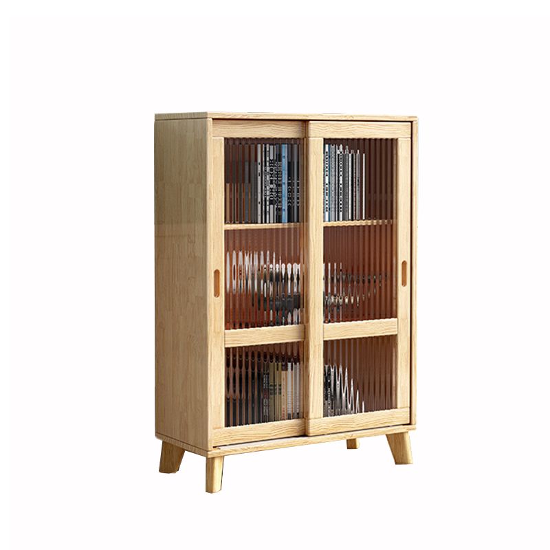 31.5'"l Natural Wooden Cabinet, Rectangle Glass Paned Accent Cabinet