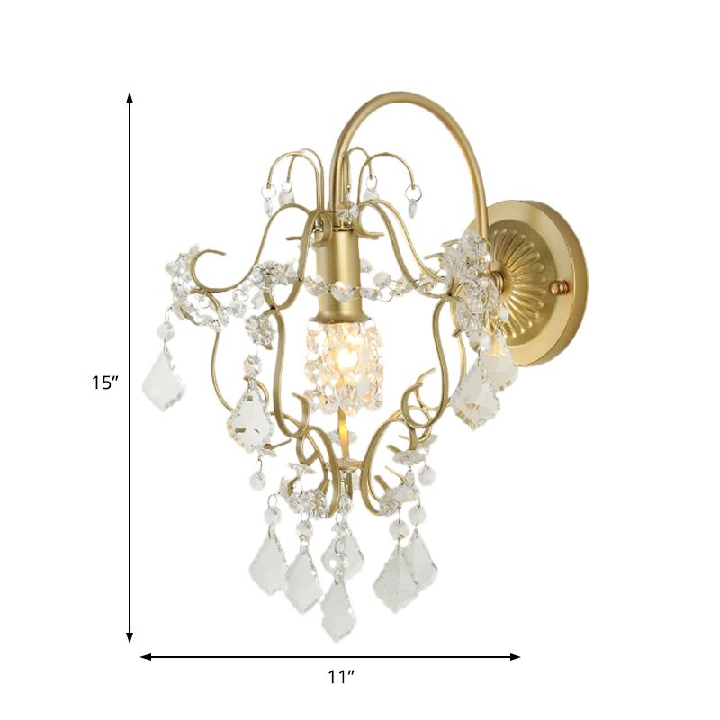 Geometrische wandlamp Vintage Style Metallic 1 Light SCONCE -verlichting met heldere kristallen kraal in gouden afwerking