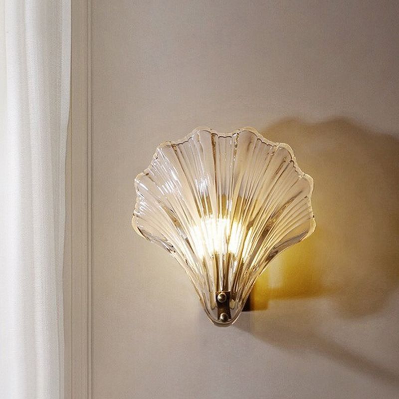 Glass Shell Shape Sconce Light Modern-Style 1 Light Wall Light Fixtures in Gold