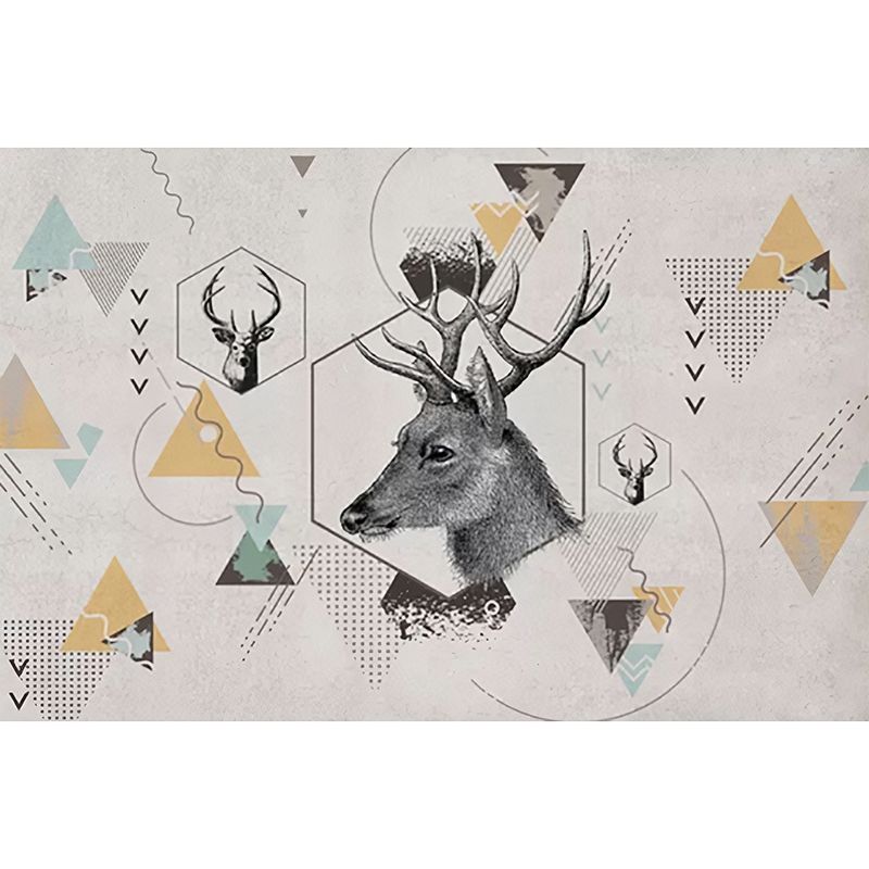 Wild Deer and Geometries Mural for Home Decor Contemporary Wall Art, Personalized Size Available