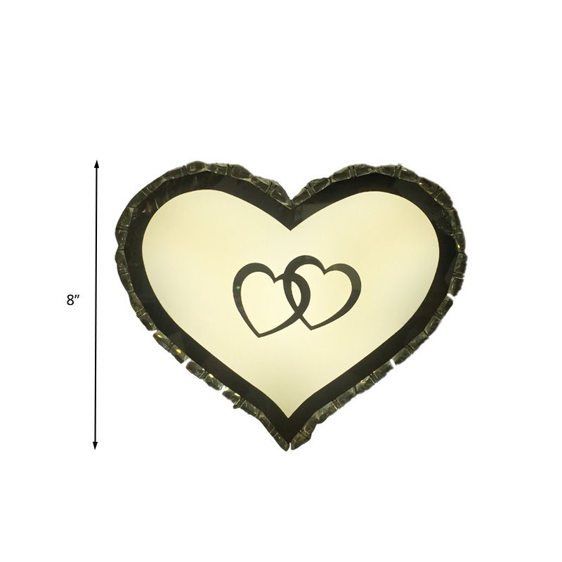 LED Bedroom Wall Sconce Lighting Simple White Wall Light Fixture with Heart-Shaped Crystal Shade in Warm/White/2 Color Light