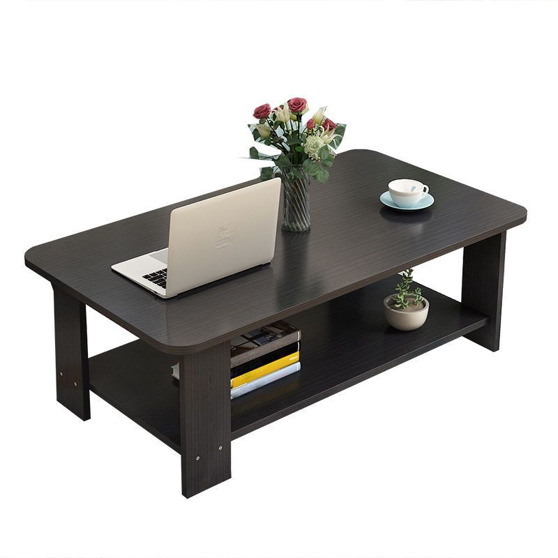 Modern Rectangle Wooden Coffee Table 16.5" H 4 Legs Cocktail Table with Shelf