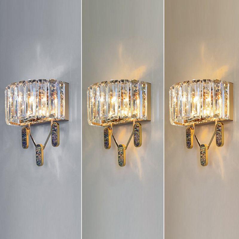 Crystal Half-Cylinder Shape Wall Sconce Modern Style 2 Lights Wall Light Fixture in Brass