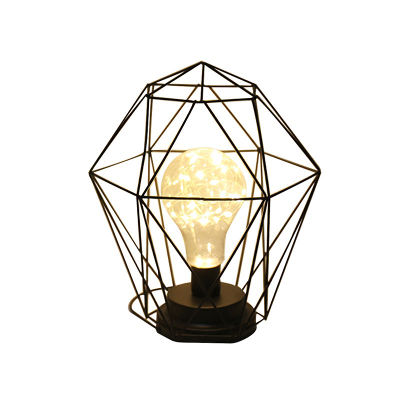 1 tête de têtes / lampe de table en diamant avec cage loft loft élégant en métal noir lampe de table pour le chevet