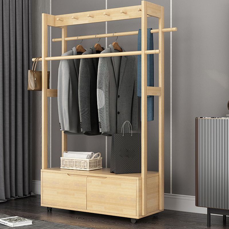 Modern Style Bedroom Wardrobe Movable Wooden Armoire with Drawers