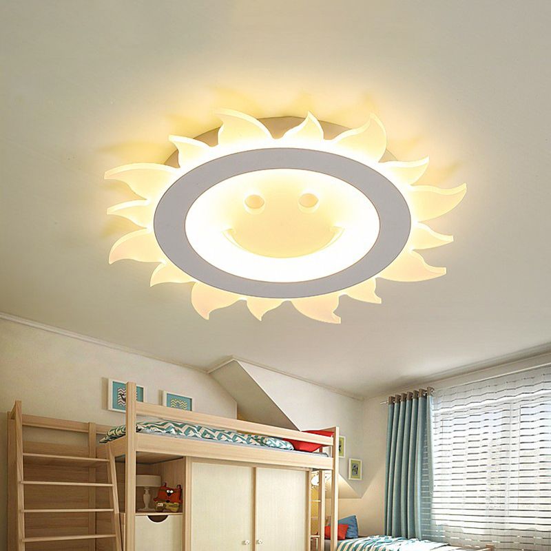 Acrylic Sun Shaped Ceiling Lamp Cartoon White LED Flush Mount Light Fixture in Warm/White Light, 16.5"/20.5"/31" W