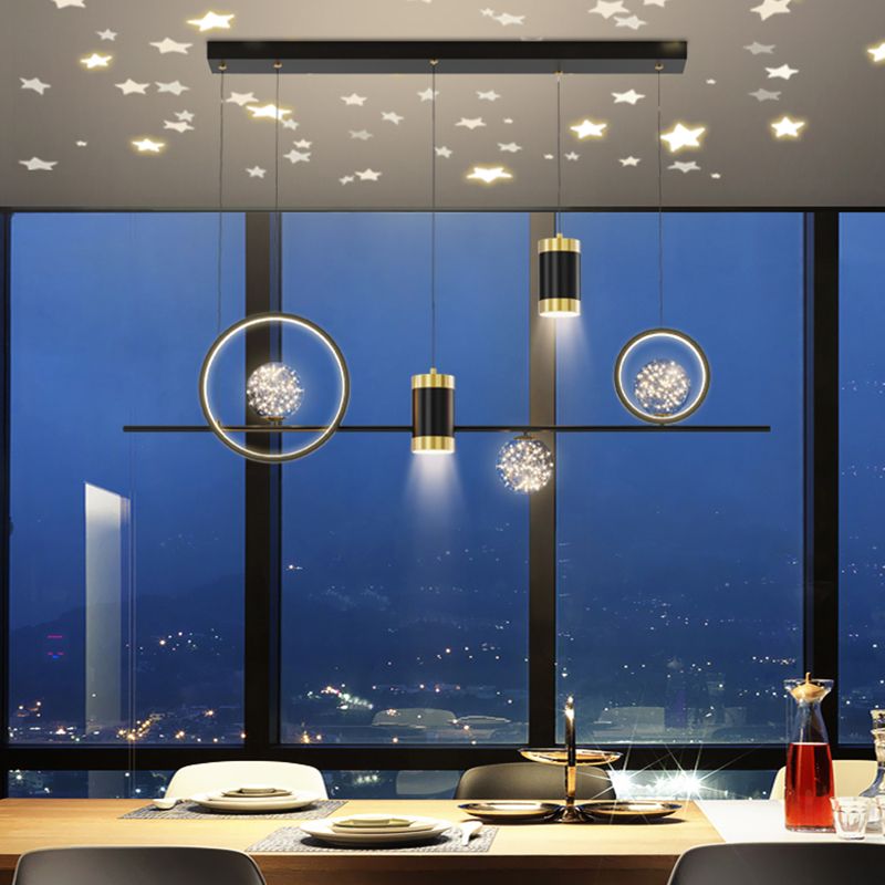 Contemporary Pendant Lights Geometric Metal Island Lighting in Black
