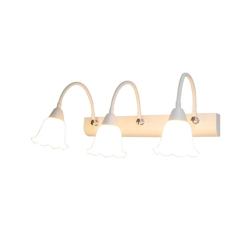 Country Style Flexible Wall Sconce White Glass Vanity Mirror Light for Bathroom
