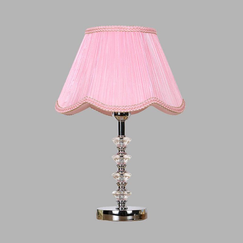 Scalloped Living Room Table Light Rural Single Light in Pink/Red/Coffee Night Lamp with Crystal Accent