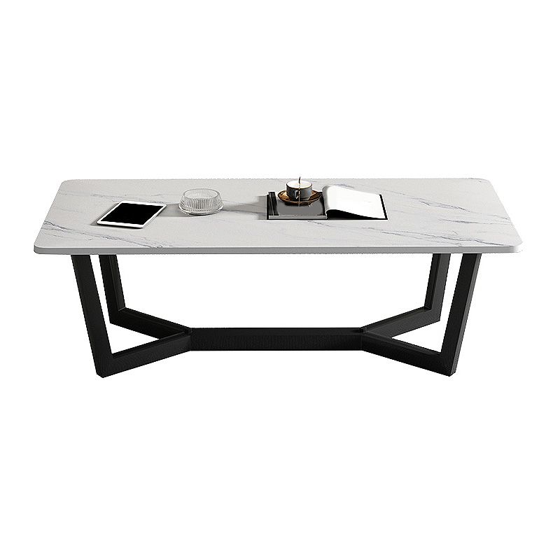 17.7"H Square White Slate Metal Frame Coffee Table for Living Room