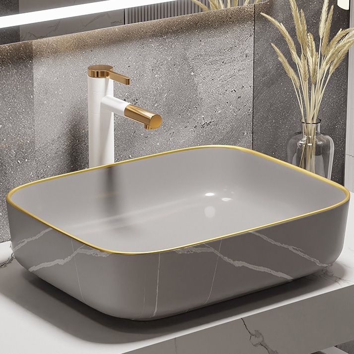 Modern Bathroom Sink Porcelain Pop-Up Drain Rectangular Vessel Bathroom Sink