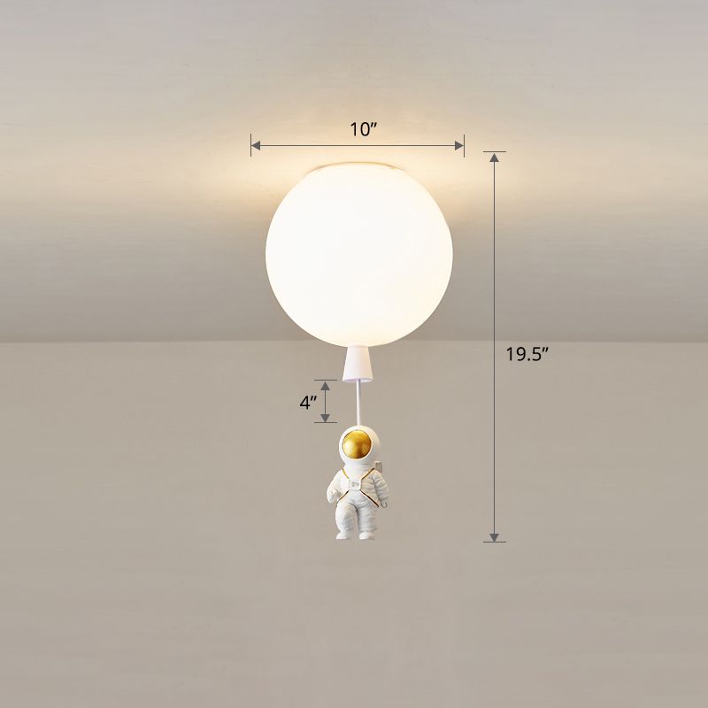 Lámpara de techo estilo infantil con 1 bombilla, color blanco, astronauta y globo, montaje empotrado con pantalla acrílica