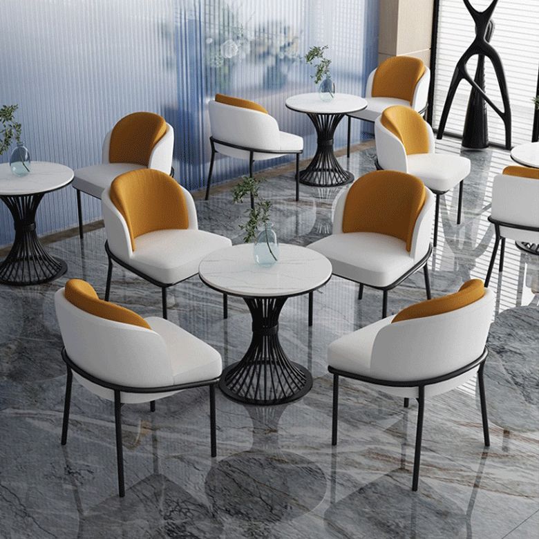 Traditional Luxury Round Dining Table Sintered Stone Top Table with Metal Pedestal