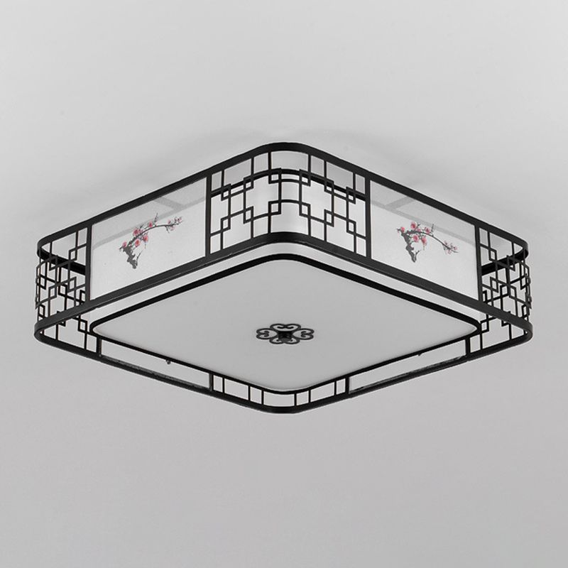 Brown Geometric Flush Mount in Traditional Artistic Style Wrought Iron Ceiling Light with Fabric Shade