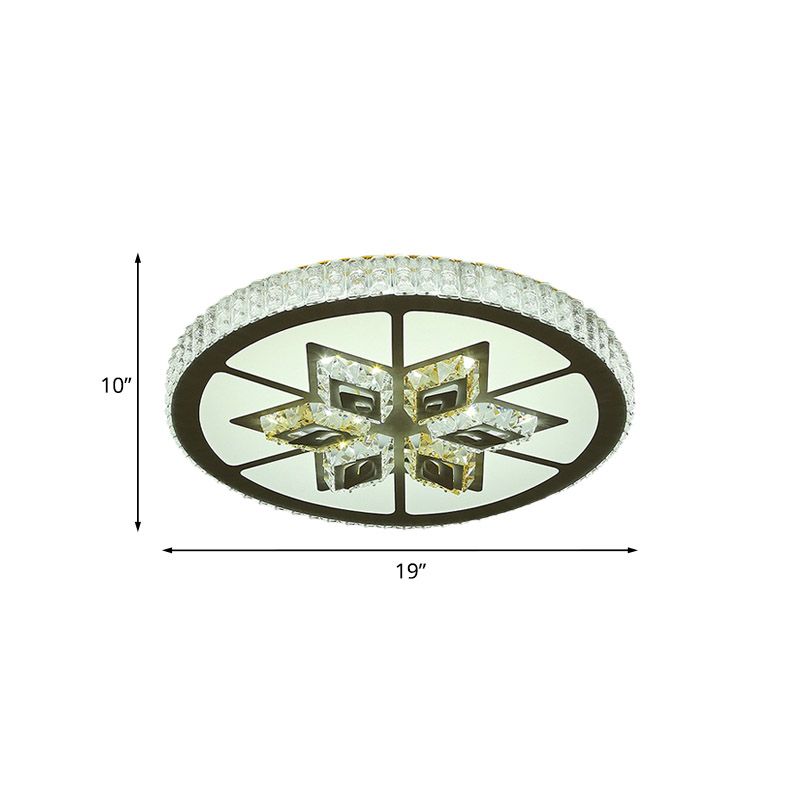 Round Bedroom Flushmount Ceiling Lamp Minimal Crystal LED Black Lighting Fixture with Diamond Design