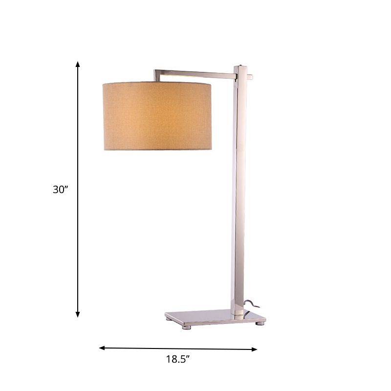 Fabric Short Cylinder Night Lamp Modern Style 1 Head Brown Table Lighting with Tall Steel Stand