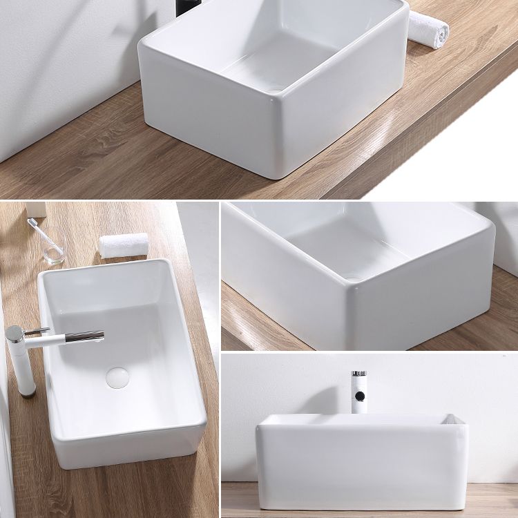 Contemporary Bathroom Sink Pop-Up Drain Porcelain Rectangular Vessel Lavatory Sink