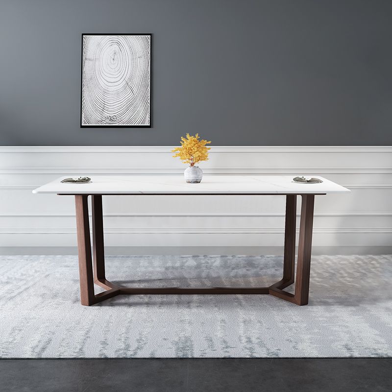Sintered Stone White Top Table Industrial Trestle Base Table for Dining Room