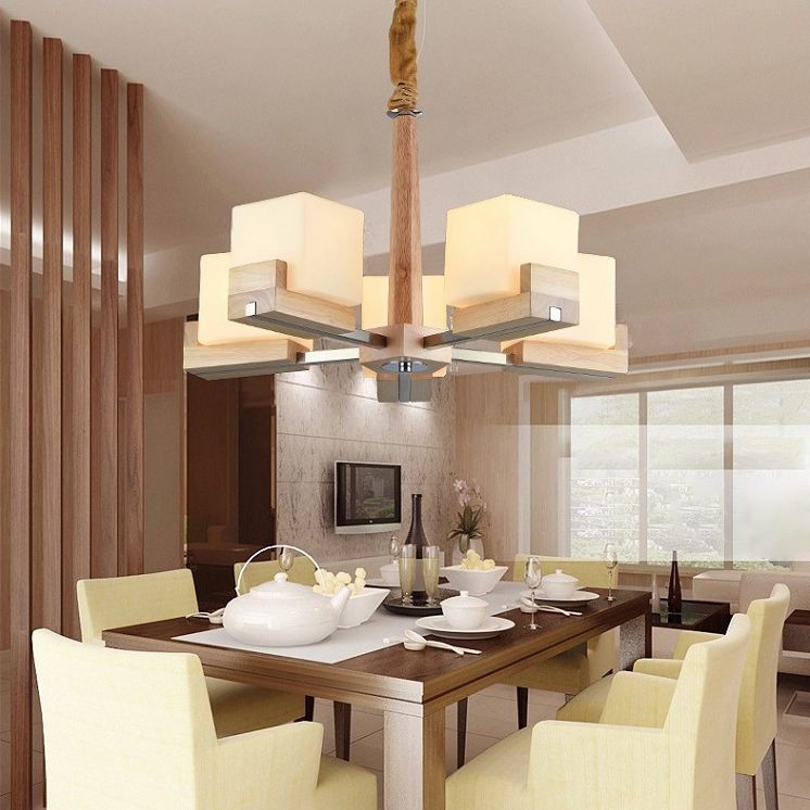 Wooden Sputnik Pendant Light in Modern Minimalist Style Frosted Glass Hanging Lamp for Dining Room