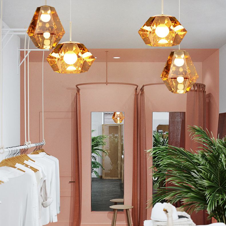 Minimalism Polyhedra Diamond Shade Hanging Light Nordic Style Acrylic Lighting Pendant for Coffee Shop Restaurants