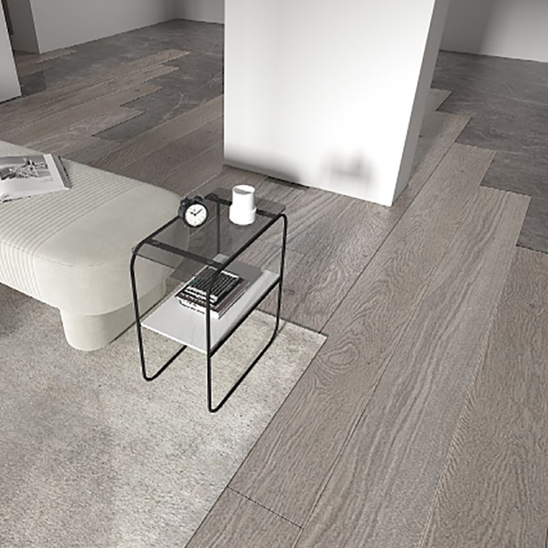 Modern Rectangular Glass Side End Table Sled Side Table with Metal Base