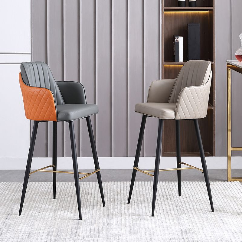 Glam Style Bar Stool Leather Backrest Bar Stools for Dining Room
