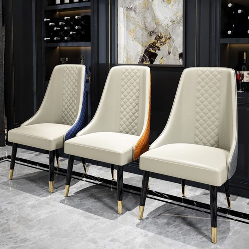Scandinavian Style Solid Back Dining Side Chairs PU Leather Dining Side Chair for Kitchen