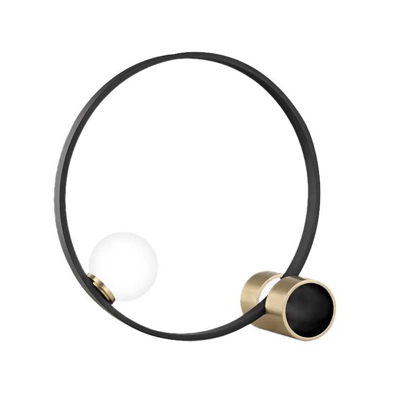 1 Circolo di lampadina scrivania lampada da comodino in metallo moderno in nero con tonalità in vetro di latte