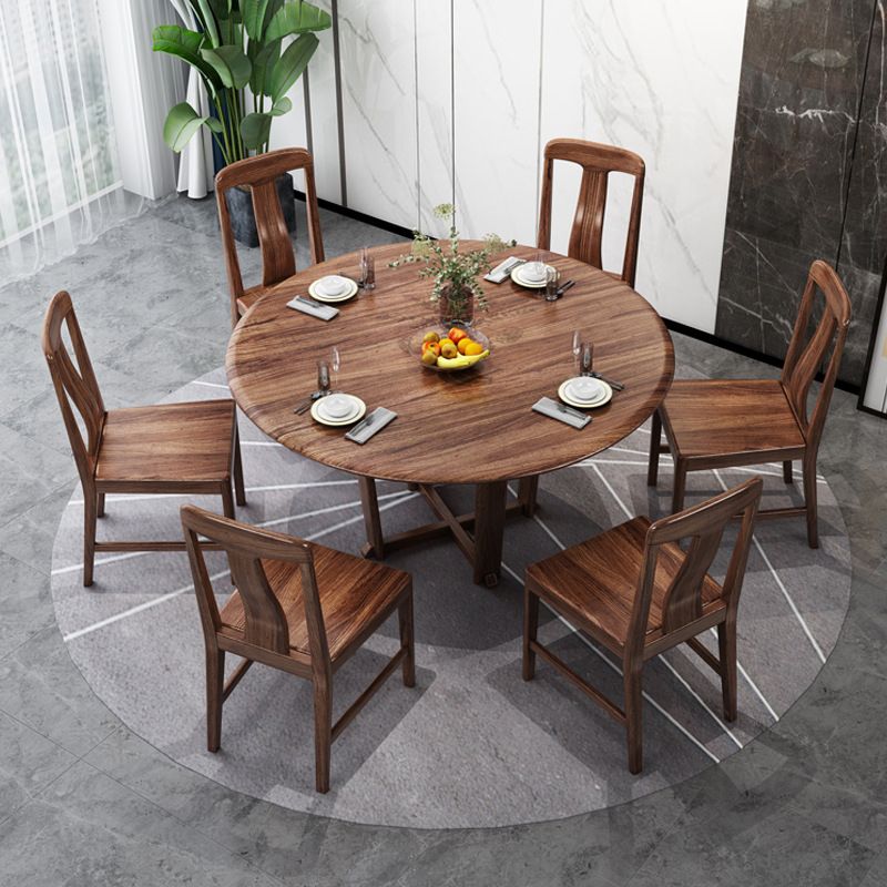 Solid Wood Dining Set 1/2/5/7 Pcs Round Dining Table with Slat Back Chairs
