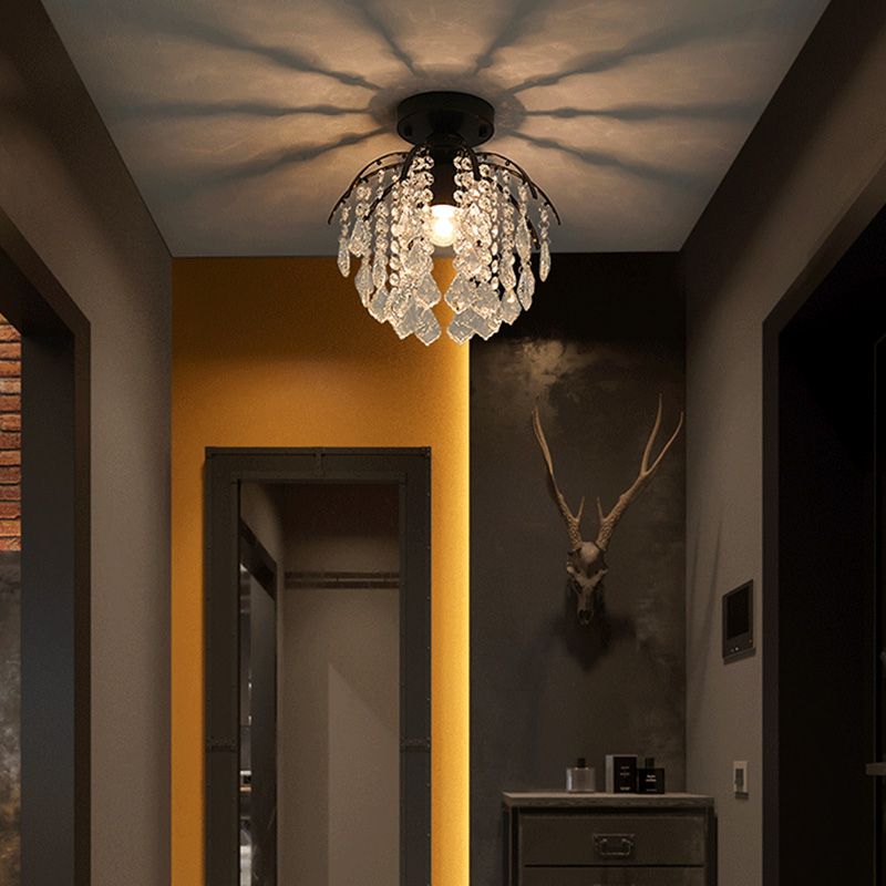 Contemporary Teardrop-Like Flush Light Fixture Crystal 1 Light Flush Mount Lighting