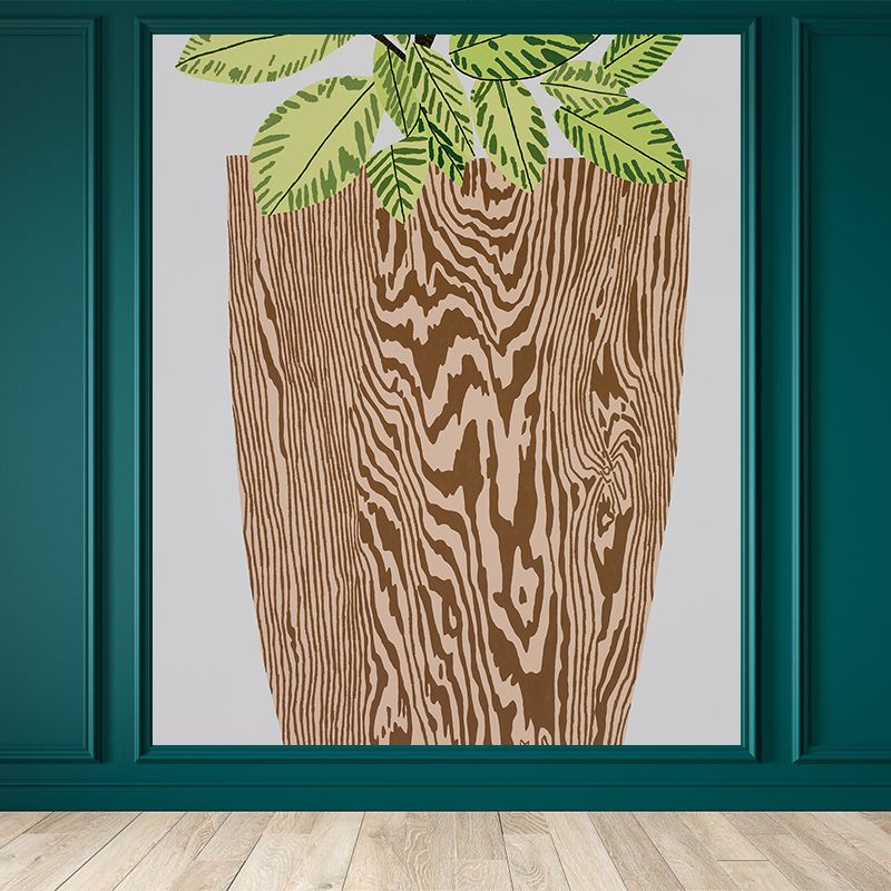 Huge Pot Plant Mural Decal Wood Non-Woven Wallpaper for Indoor Decor, Personalised