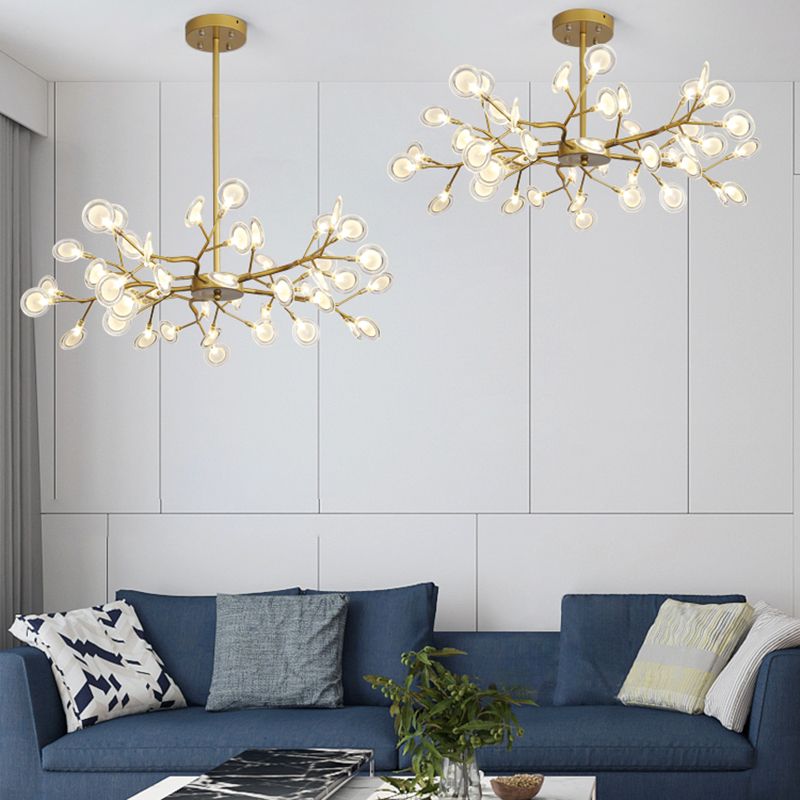 Wrought Iron Firefly Pendant Light in Modern Simplicity Sputnik Adjustable Hanging Lamp for Living Room