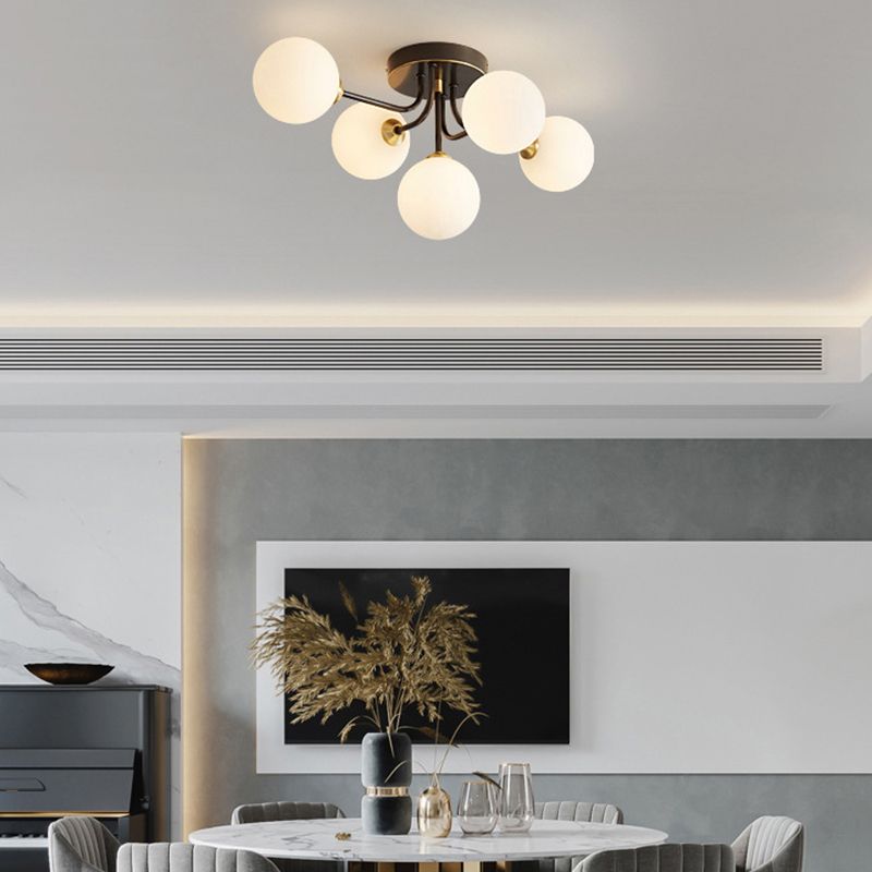 Éclairage de plafond de salon en verre de forme de boule de luminaire monté au plafond simple