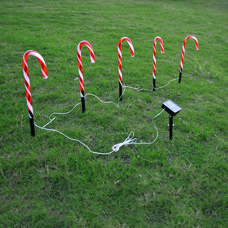 Plastic Candy Cane Solar Ground Lighting Decorative Red LED Landscape Light for Backyard