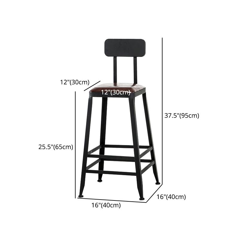 Industrial Armless Counter Stool Iron Cafe Bar Stool with Leather Cushion and Pedal