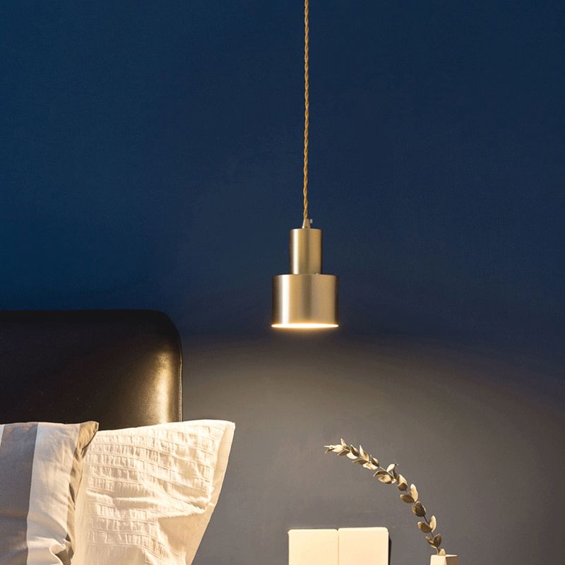 Gold Cylindroid Pendant Light in Modern Creative Style Copper Indoor Hanging Lamp