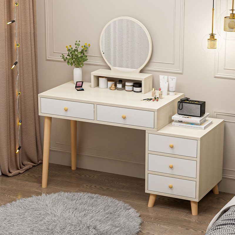 Wood and Metal Vanity Table with Stool Accent 5/6 Drawers Makeup Desk