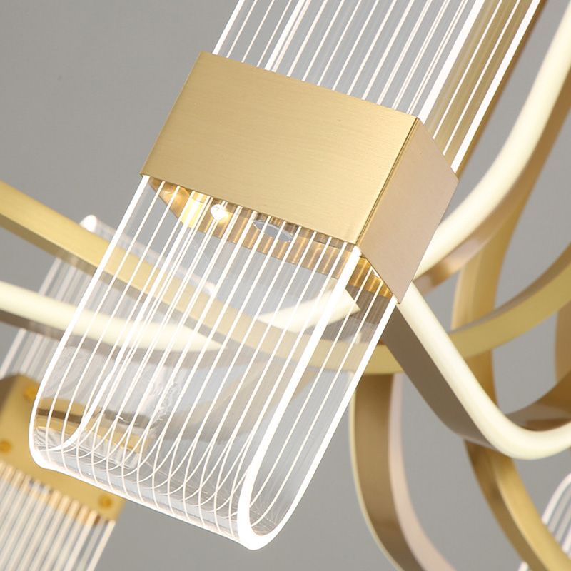 Shaded Chandelier Lighting Fixture Simplicity Metal Dinning Room LED Pendant Light Fixture in Gold