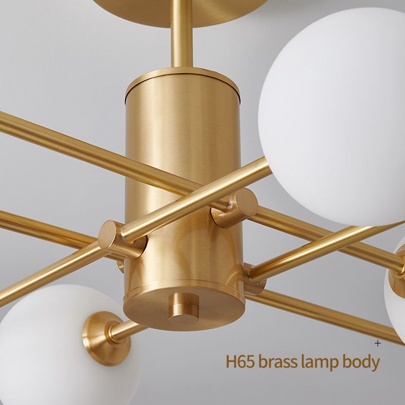 Post-Modern Metal Radial Hanging Chandelier Light Spherical Glass Shade Suspension Light in Gold